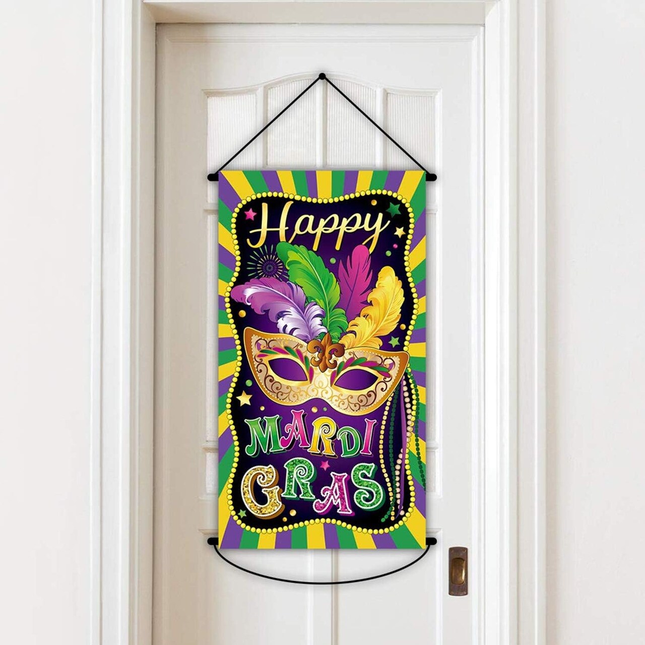 Mardi Gras Door Banner – New Orleans Party Decorations, Purple Hanging Fabric Welcome Sign Garland for Home, Masquerade & Fat Tuesday Parties